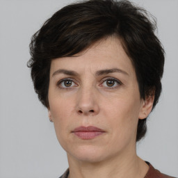 Neutral white adult female with medium  brown hair and brown eyes