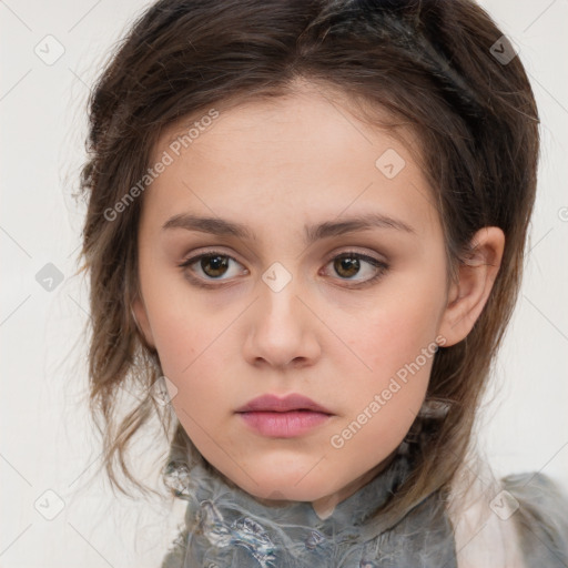 Neutral white child female with medium  brown hair and brown eyes