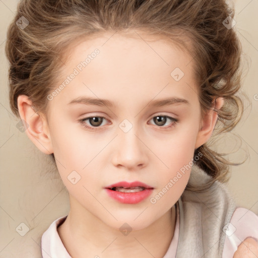 Neutral white child female with medium  brown hair and brown eyes