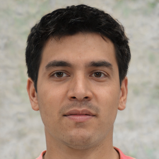 Neutral asian young-adult male with short  brown hair and brown eyes