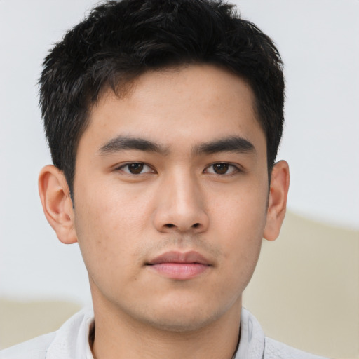 Neutral asian young-adult male with short  brown hair and brown eyes