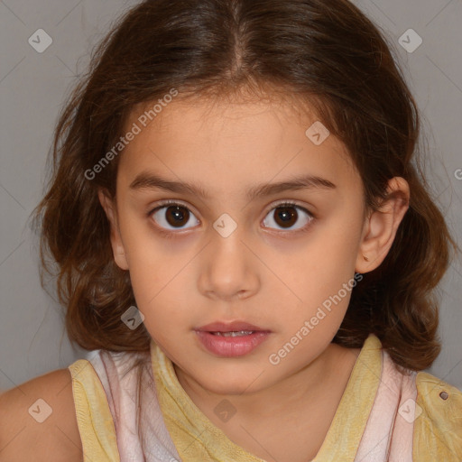 Neutral white child female with medium  brown hair and brown eyes