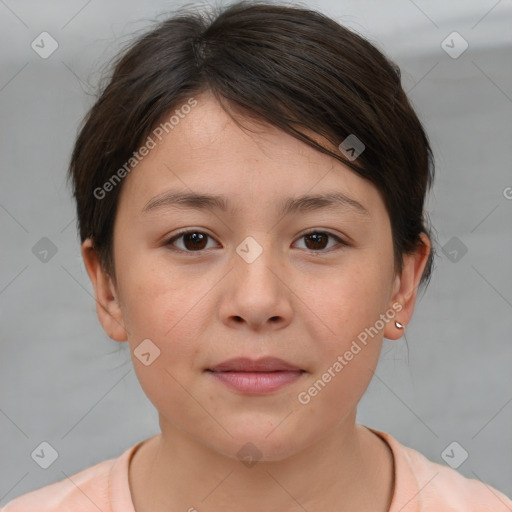 Neutral white young-adult female with short  brown hair and brown eyes