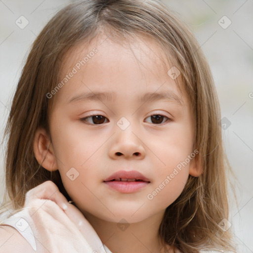 Neutral white child female with medium  brown hair and brown eyes