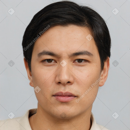 Neutral asian young-adult male with short  brown hair and brown eyes