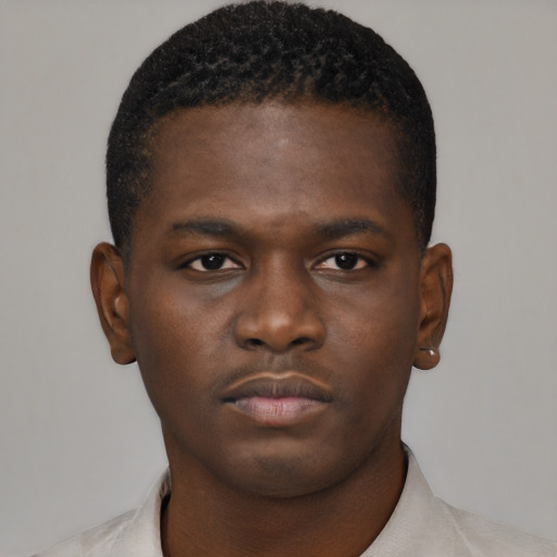 Neutral black young-adult male with short  brown hair and brown eyes