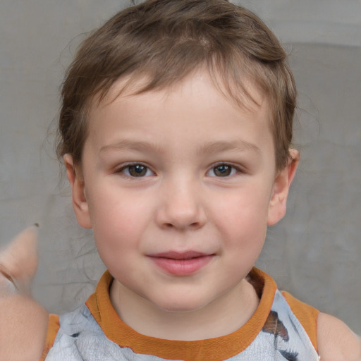 Joyful white child female with short  brown hair and brown eyes