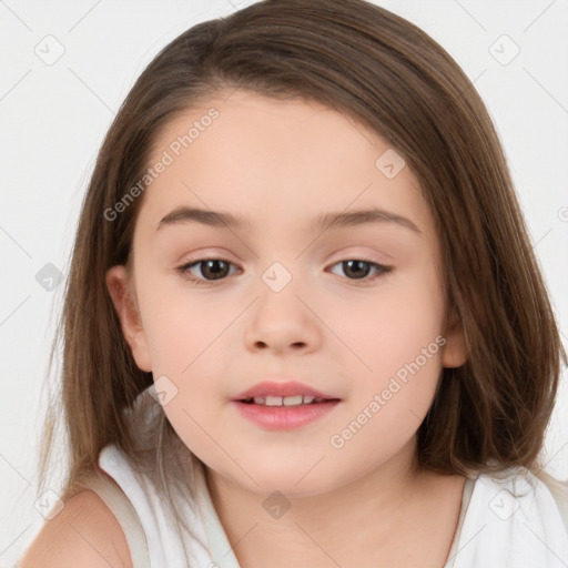 Neutral white child female with medium  brown hair and brown eyes