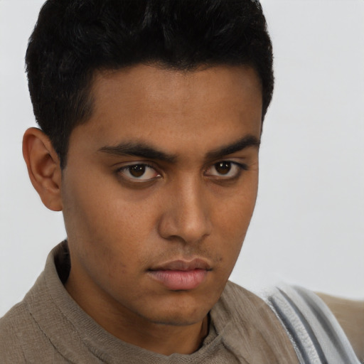 Neutral asian young-adult male with short  brown hair and brown eyes