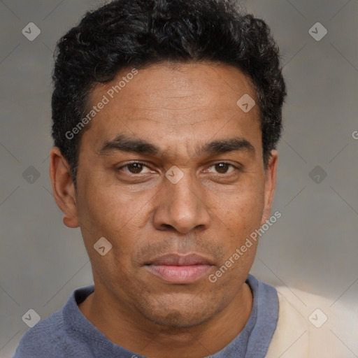 Neutral white adult male with short  black hair and brown eyes