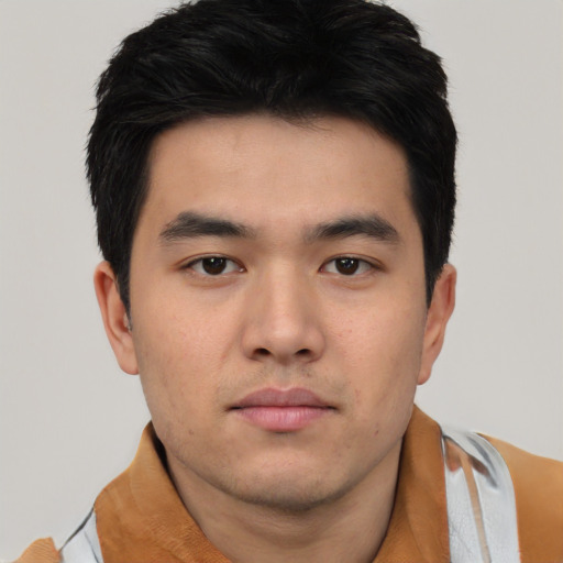 Neutral asian young-adult male with short  black hair and brown eyes