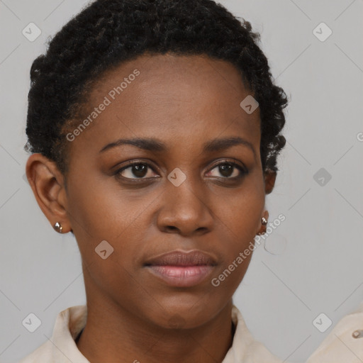 Neutral black young-adult female with short  brown hair and brown eyes