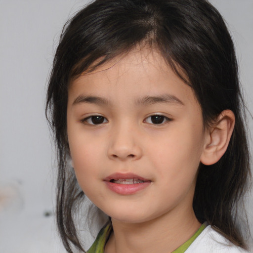 Neutral asian child female with medium  brown hair and brown eyes