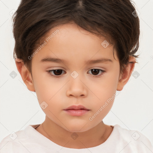 Neutral white child female with short  brown hair and brown eyes