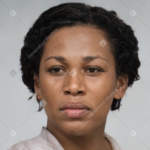 Neutral black young-adult female with short  brown hair and brown eyes