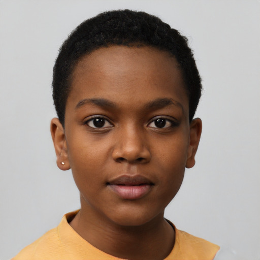 Neutral black child female with short  black hair and brown eyes