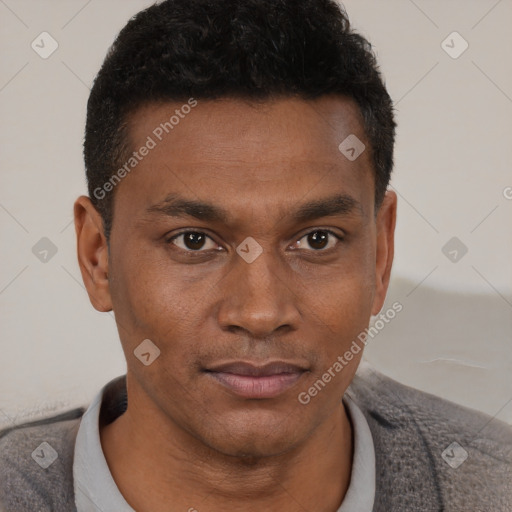 Neutral black young-adult male with short  brown hair and brown eyes