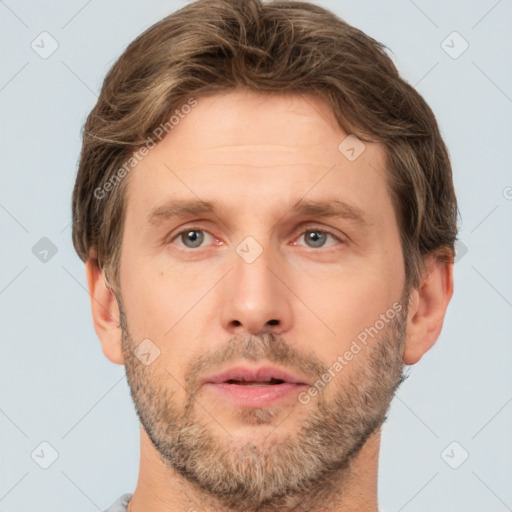 Neutral white adult male with short  brown hair and brown eyes