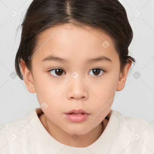 Neutral white child female with short  brown hair and brown eyes