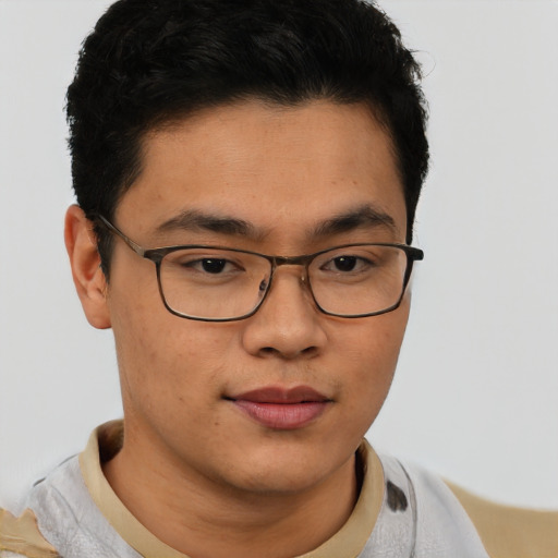 Neutral latino young-adult male with short  brown hair and brown eyes