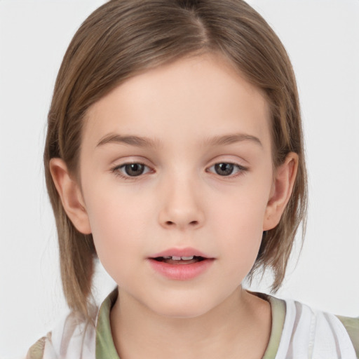 Neutral white child female with medium  brown hair and brown eyes