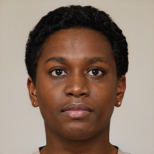 Neutral black young-adult female with short  brown hair and brown eyes