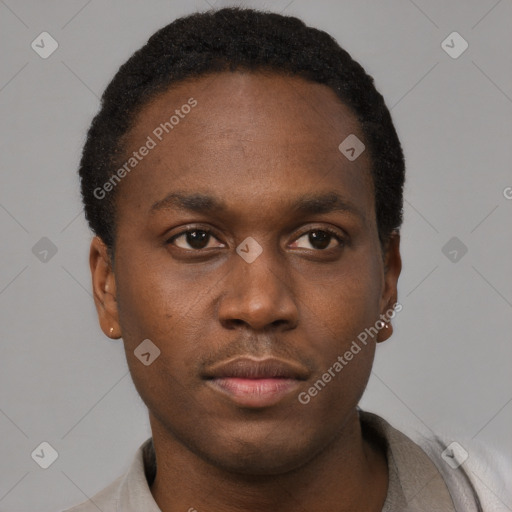 Neutral black young-adult male with short  brown hair and brown eyes