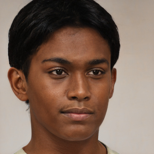 Neutral black young-adult female with short  brown hair and brown eyes