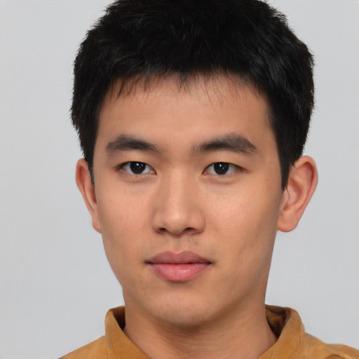 Neutral asian young-adult male with short  brown hair and brown eyes