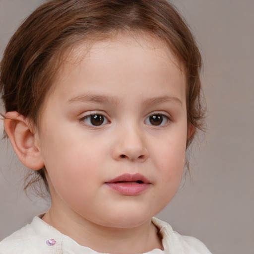 Neutral white child female with medium  brown hair and brown eyes