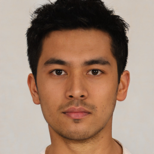 Neutral asian young-adult male with short  black hair and brown eyes