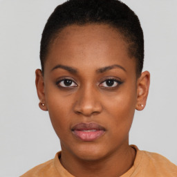 Neutral black young-adult female with short  brown hair and brown eyes