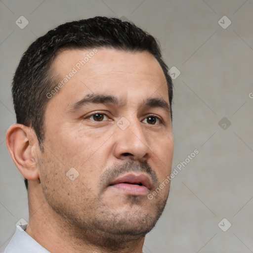 Neutral white adult male with short  brown hair and brown eyes