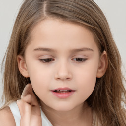 Neutral white child female with long  brown hair and brown eyes