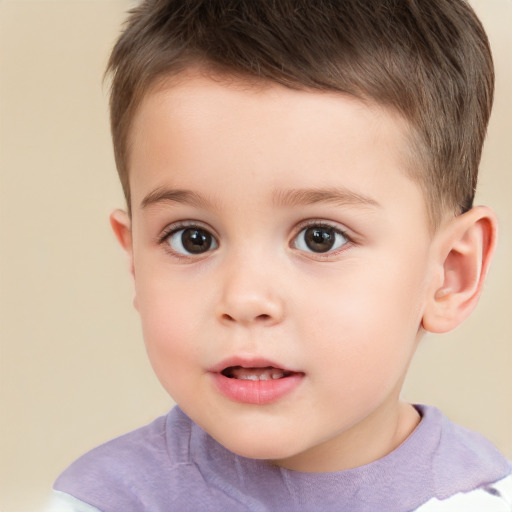 Joyful white child male with short  brown hair and brown eyes