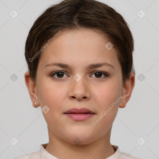 Neutral white child female with short  brown hair and brown eyes