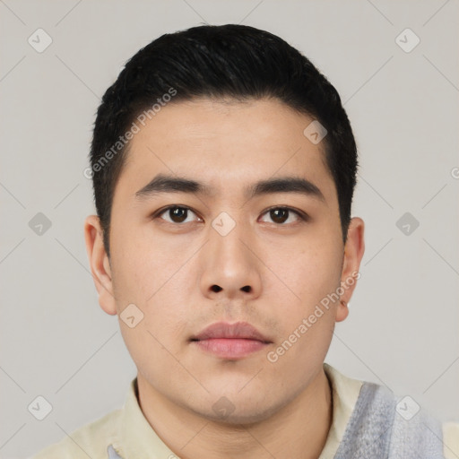 Neutral asian young-adult male with short  black hair and brown eyes