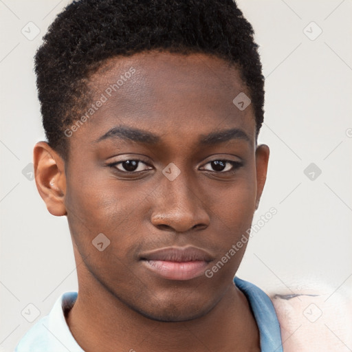 Neutral black young-adult male with short  brown hair and brown eyes