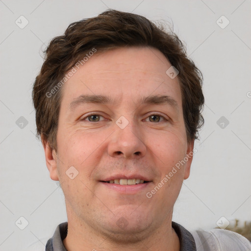 Neutral white adult male with short  brown hair and brown eyes