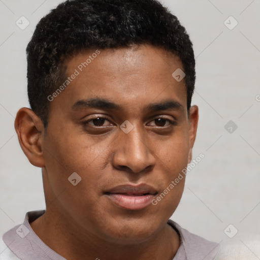 Neutral black young-adult male with short  brown hair and brown eyes