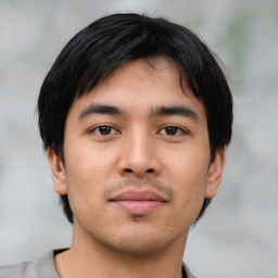 Neutral asian young-adult male with short  black hair and brown eyes