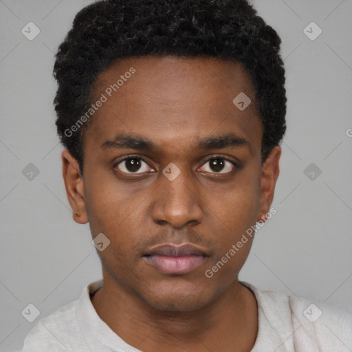 Neutral latino young-adult male with short  brown hair and brown eyes