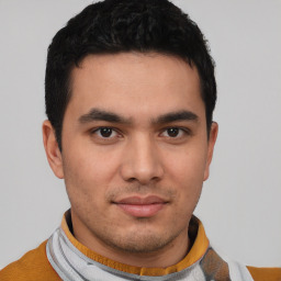 Neutral white young-adult male with short  black hair and brown eyes