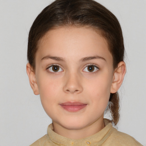 Neutral white child female with short  brown hair and brown eyes