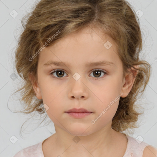 Neutral white child female with medium  brown hair and brown eyes