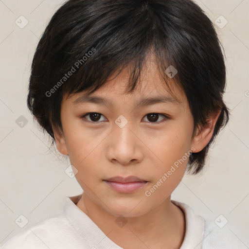 Neutral asian young-adult female with medium  brown hair and brown eyes