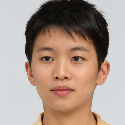 Neutral asian young-adult male with short  brown hair and brown eyes