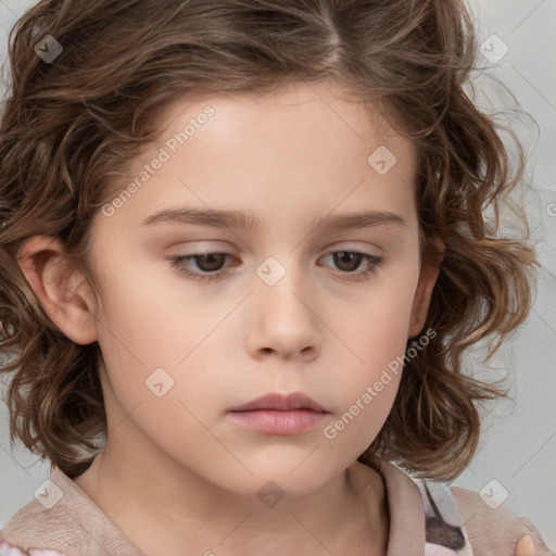 Neutral white child female with medium  brown hair and brown eyes