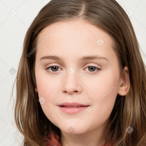 Neutral white child female with long  brown hair and brown eyes