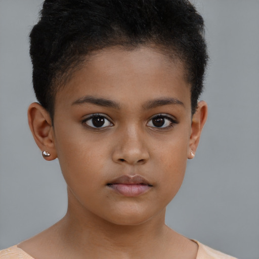 Neutral black child female with short  brown hair and brown eyes